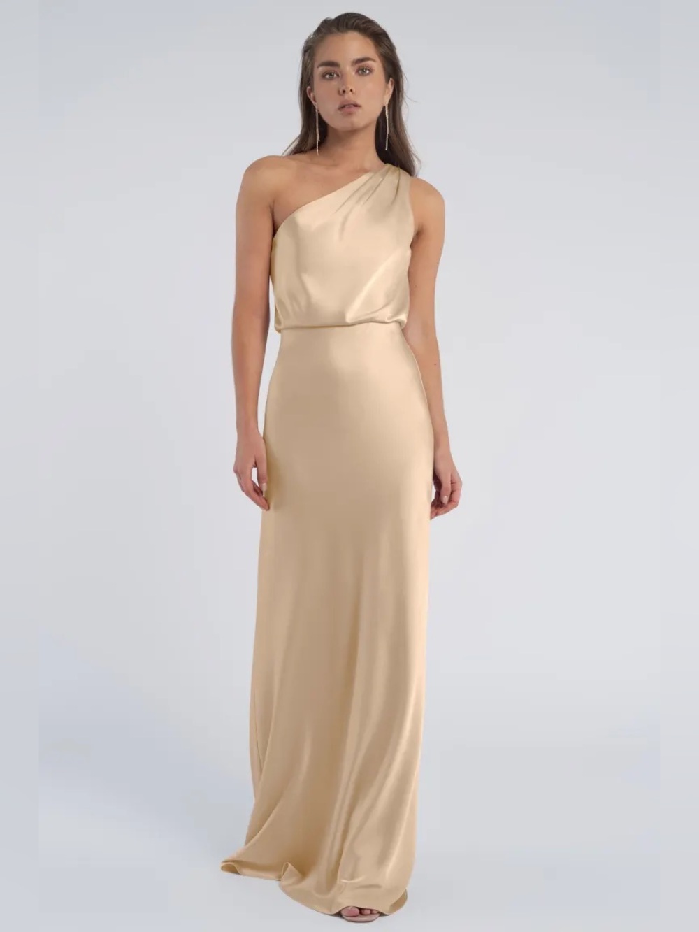 Jenny Yoo One-Shoulder Satin Evening Sterling Dress
